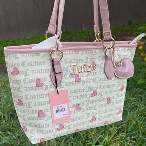 Juicy Couture Heart-Patterned Pink and Cream Tote